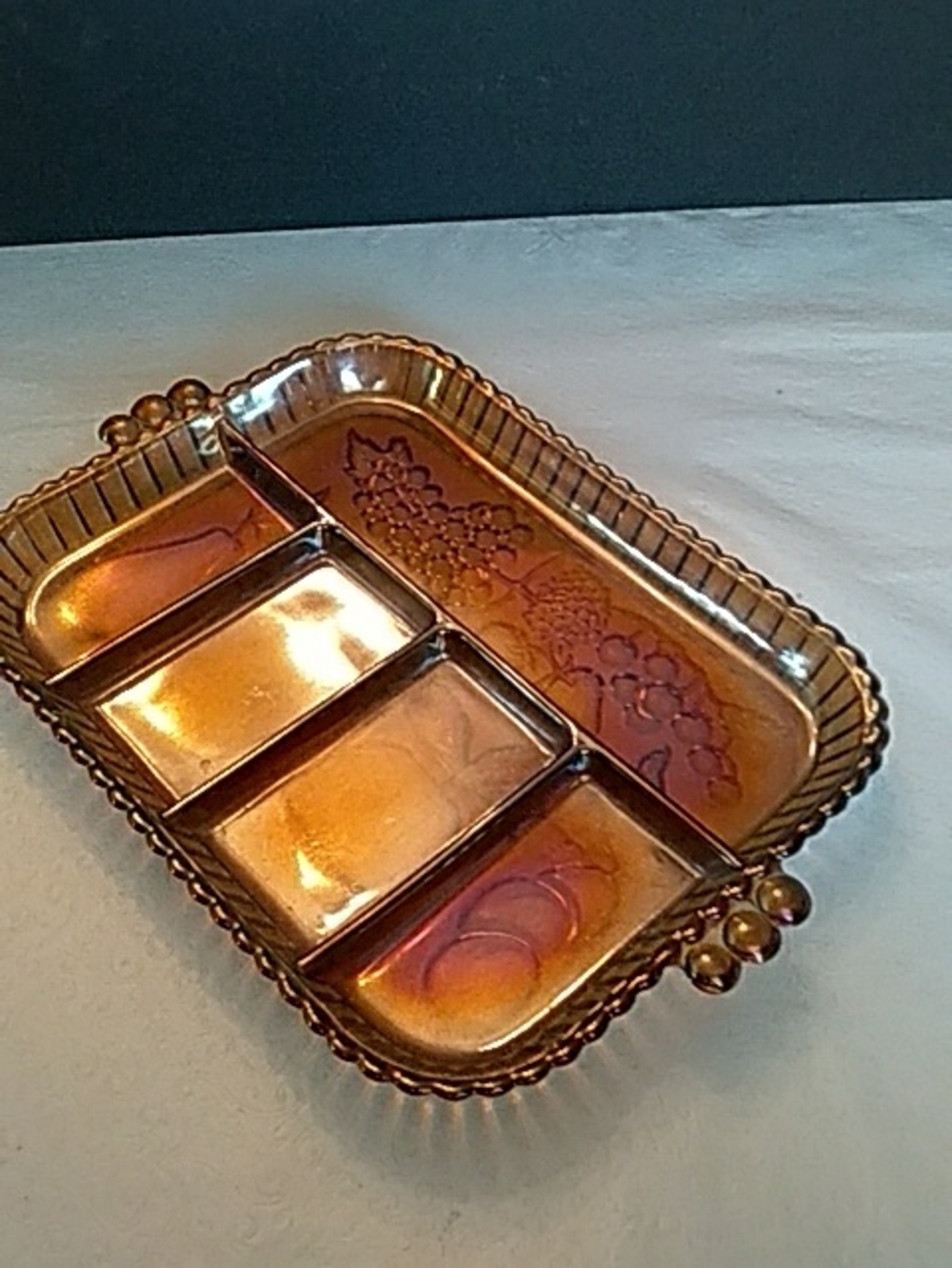 Indiana Marigold Carnival Glass Divided Relish Dish Vintage